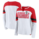 NHL White/Red Chicago Blackhawks Fanatics Women's Frozen Long Sleeve Notch Neck T-Shirt