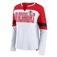 NHL White/Red Chicago Blackhawks Fanatics Women's Frozen Long Sleeve Notch Neck T-Shirt