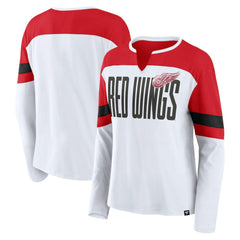 NHL White/Red Detroit Red Wings Fanatics Women's Frozen Long Sleeve Notch Neck T-Shirt