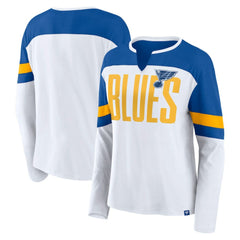 NHL White/Blue St. Louis Blues Fanatics Women's Frozen Long Sleeve Notch Neck T-Shirt