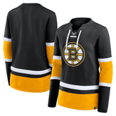 NHL Black Boston Bruins Fanatics Women's Prime Time Lace-Up Long Sleeve T-Shirt
