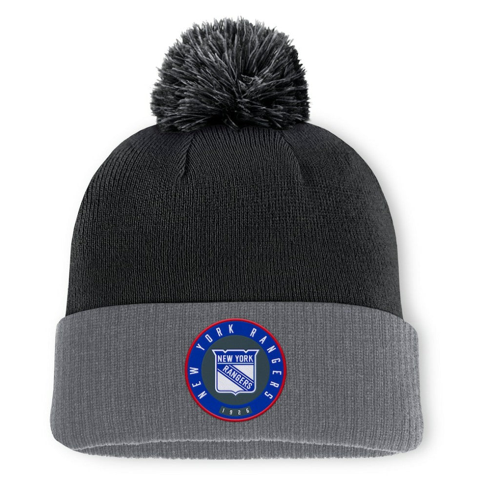 NHL Black New York Rangers Fanatics Aspyn Cuffed Knit Hat with Pom