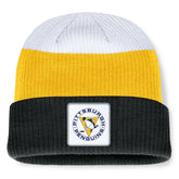 NHL Black/Gold Pittsburgh Penguins Fanatics Heritage Showboat Color-Block Cuffed Knit Hat