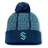 NHL Deep Sea Blue Seattle Kraken Fanatics Fundamental Empty Net Cuffed Knit Hat with Pom