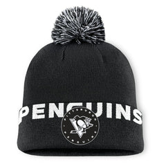 NHL Black Pittsburgh Penguins Fanatics Fundamental High Stick Cuffed Knit Hat with Pom