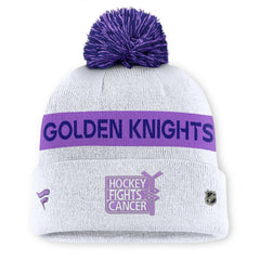 NHL White Vegas Golden Knights Fanatics Hockey Fights Cancer Cuffed Knit Hat with Pom