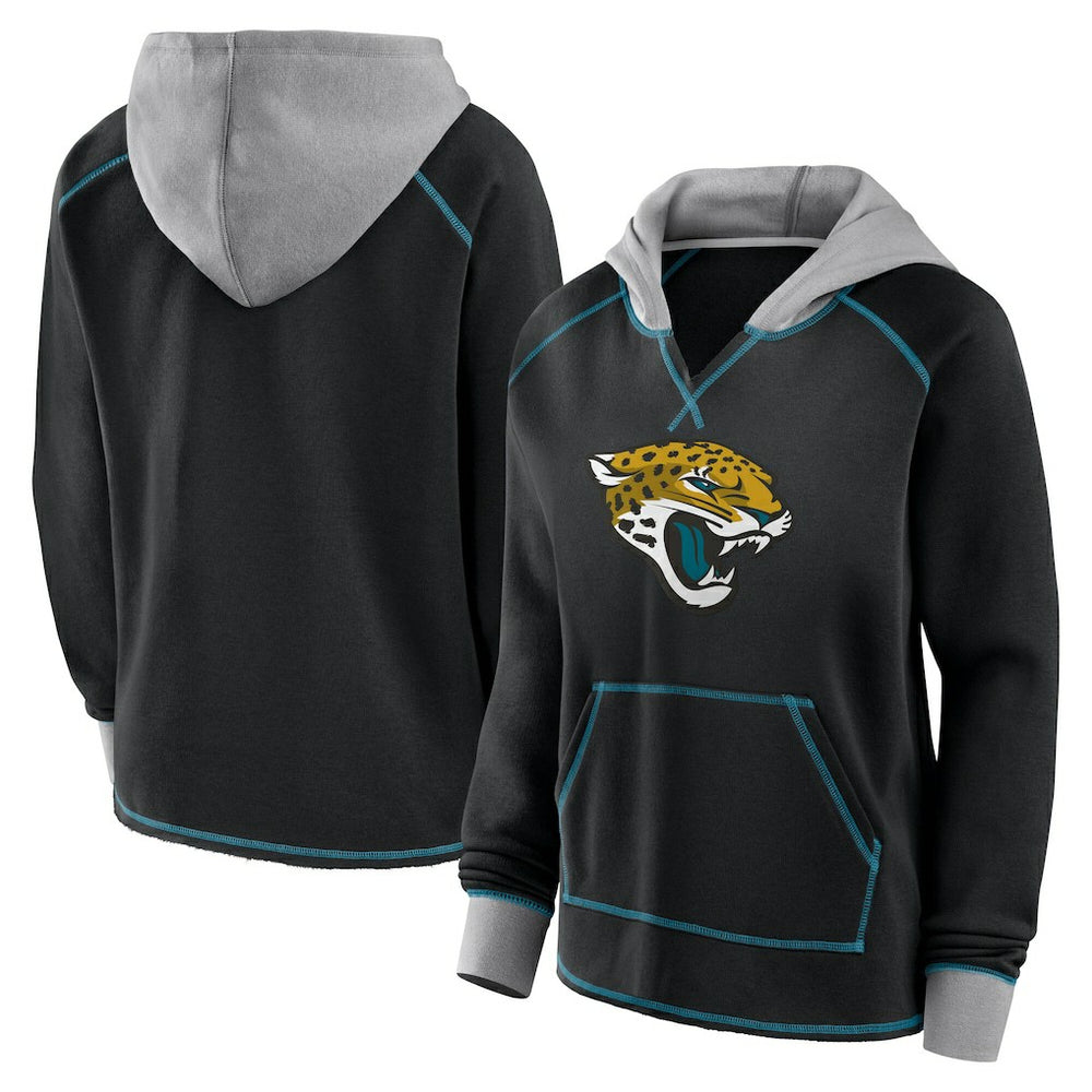 Logo Athletic Women's Boom Fleece Pullover V-Neck Hoodie - Jacksonville Jaguars