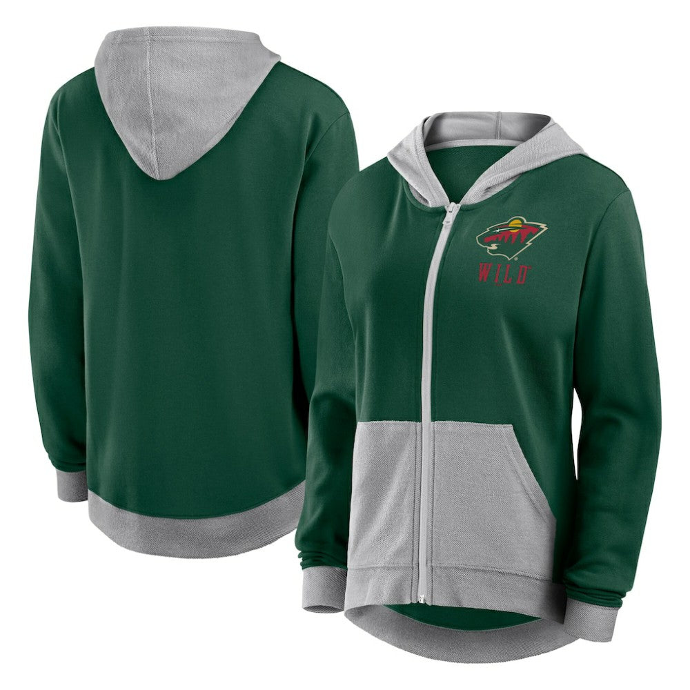 NHL Green Minnesota Wild Logo Athletic Women's Hit It French Terry Full-Zip Hoodie
