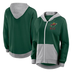NHL Green Minnesota Wild Logo Athletic Women's Hit It French Terry Full-Zip Hoodie