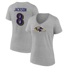 Lamar Jackson Women's Icon Player Name & Number V-Neck T-Shirt - Baltimore Ravens