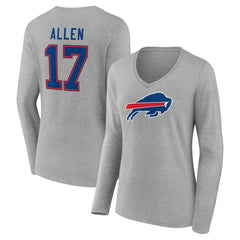 Josh Allen Women's Icon Player Name & Number Long Sleeve V-Neck T-Shirt - Buffalo Bills