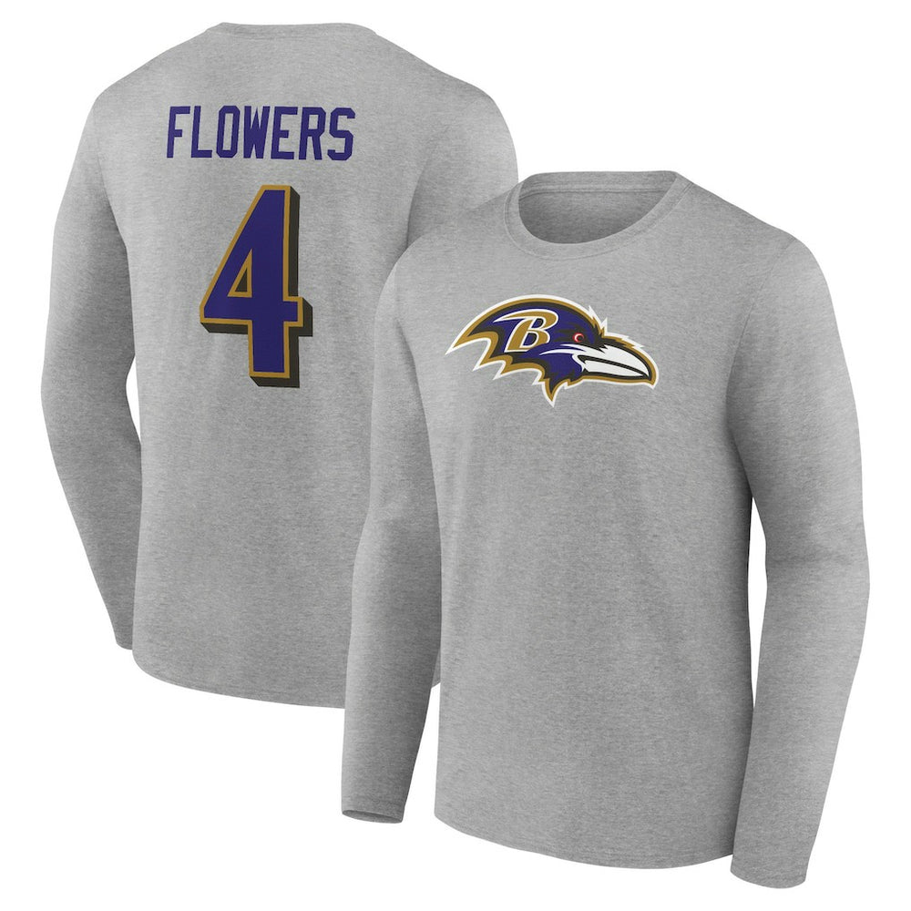 Zay Flowers Icon Player Name & Number Long Sleeve T-Shirt - Baltimore Ravens
