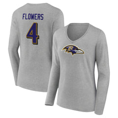 Zay Flowers Women's Icon Player Name & Number Long Sleeve V-Neck T-Shirt - Baltimore Ravens