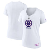 NHL White Boston Bruins Fanatics Women's 2024 Hockey Fights Cancer V-Neck T-Shirt