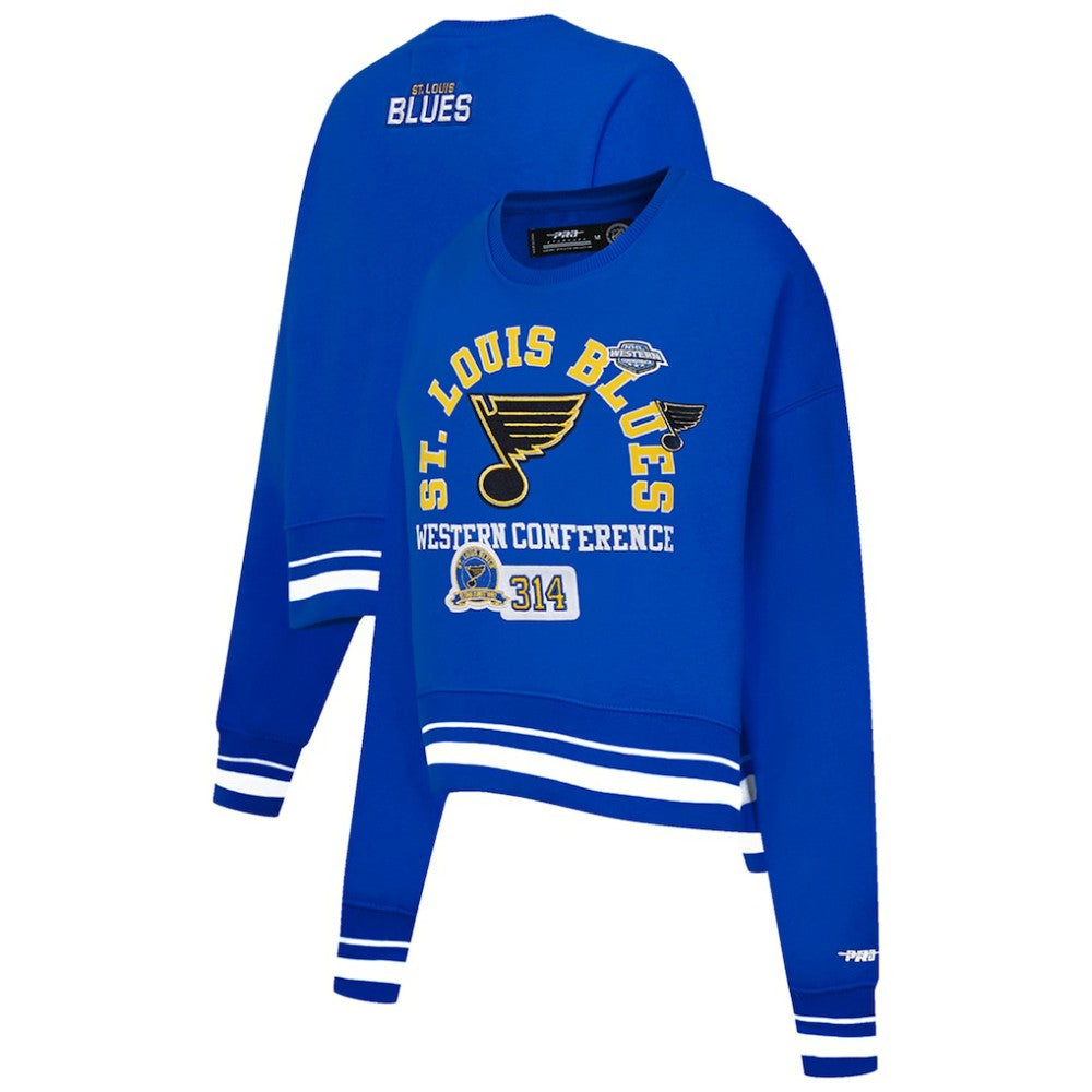 NHL Blue St. Louis Blues Pro Standard Women's Area Code Cropped Pullover Sweatshirt