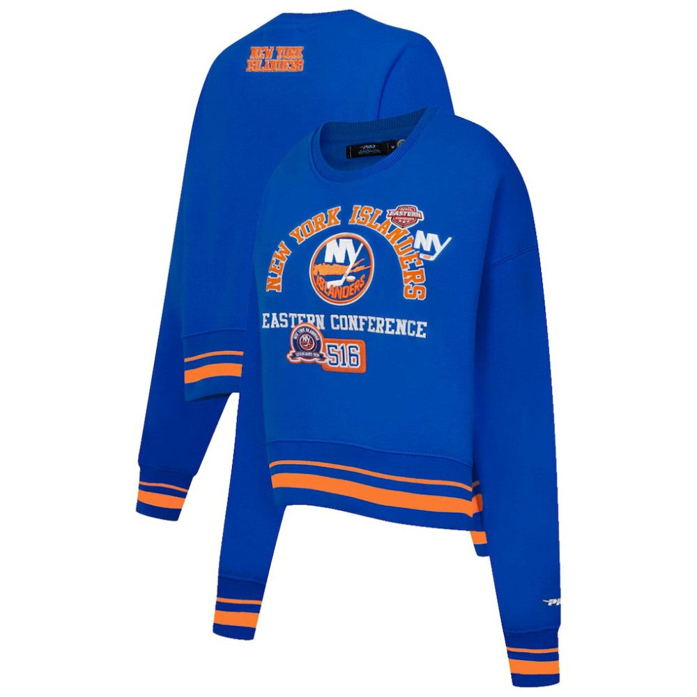 NHL Royal New York Islanders Pro Standard Women's Area Code Cropped Pullover Sweatshirt