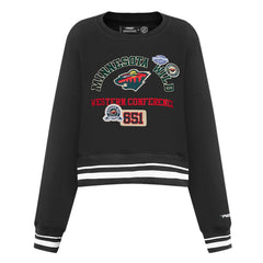 NHL Black Minnesota Wild Pro Standard Women's Area Code Cropped Pullover Sweatshirt