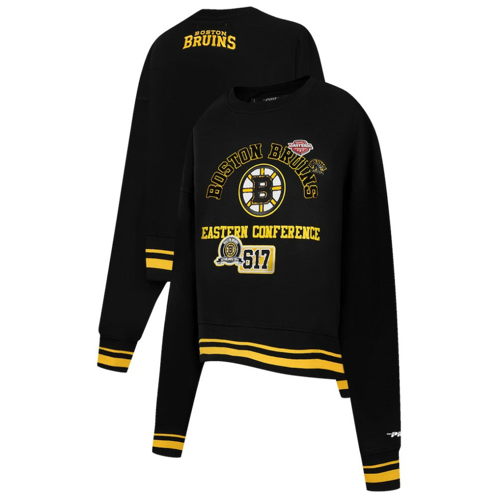 NHL Black Boston Bruins Pro Standard Women's Area Code Cropped Pullover Sweatshirt