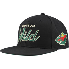 NHL Black Minnesota Wild Mitchell & Ness Core Team Script 2.0 Snapback Hat
