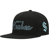 NHL Black Seattle Kraken Mitchell & Ness Core Team Script 2.0 Snapback Hat