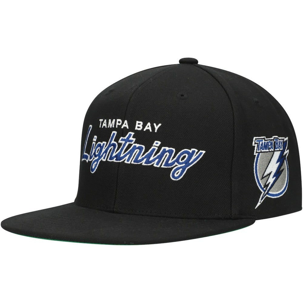 NHL Black Tampa Bay Lightning Mitchell & Ness Core Team Script 2.0 Snapback Hat