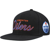 NHL Black Edmonton Oilers Mitchell & Ness Core Team Script 2.0 Snapback Hat