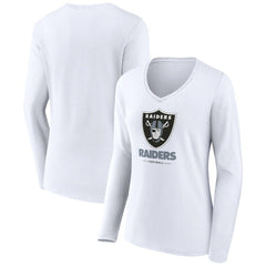 Women's Team Lockup Long Sleeve V-Neck T-Shirt - Las Vegas Raiders