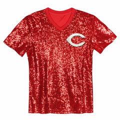 MLB Elly De La Cruz Cincinnati Reds Juniors Name & Number Sequin V-Neck Top