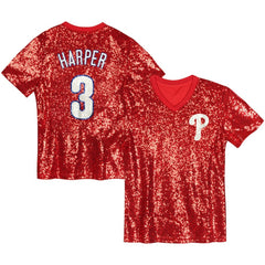 MLB Bryce Harper Philadelphia Phillies Juniors Name & Number Sequin V-Neck Top