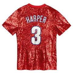 MLB Bryce Harper Philadelphia Phillies Juniors Name & Number Sequin V-Neck Top