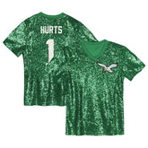 Jalen Hurts Girls Youth Sequin V-Neck Fashion Jersey - Philadelphia Eagles