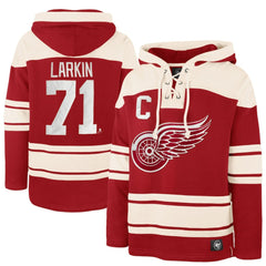 NHL Red Dylan Larkin Detroit Red Wings '47 Captain Patch Player Name & Number Lacer Pullover Hoodie