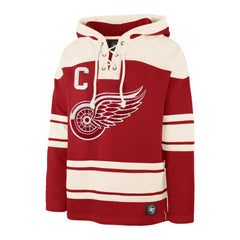 NHL Red Dylan Larkin Detroit Red Wings '47 Captain Patch Player Name & Number Lacer Pullover Hoodie