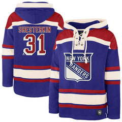 NHL Blue Igor Shesterkin New York Rangers '47 Player Name & Number Lacer Pullover Hoodie