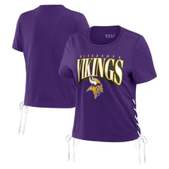 WEAR by Erin Andrews Women's Lace Up Side Modest Cropped T-Shirt - Minnesota Vikings
