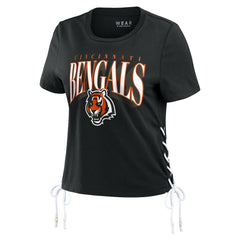 WEAR by Erin Andrews Women's Lace Up Side Modest Cropped T-Shirt - Cincinnati Bengals