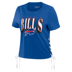 WEAR by Erin Andrews Women's Lace Up Side Modest Cropped T-Shirt - Buffalo Bills