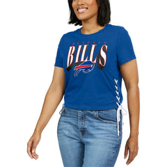 WEAR by Erin Andrews Women's Lace Up Side Modest Cropped T-Shirt - Buffalo Bills