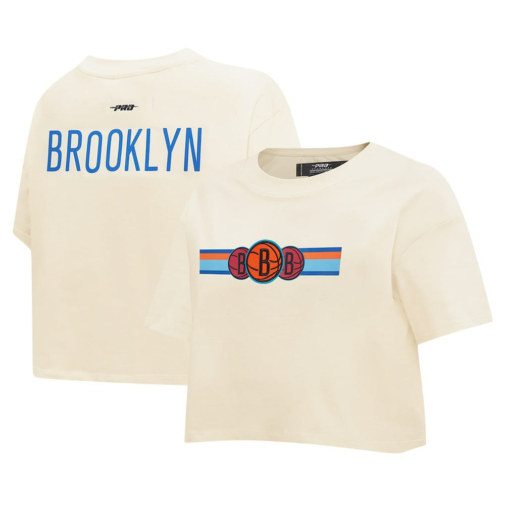 NBA Brooklyn Nets Pro Standard Women's Retro Striper SJ Cropped Boxy T-Shirt