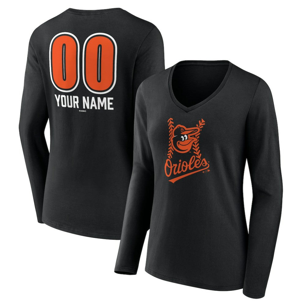 MLB Baltimore Orioles Women's Personalized Name & Number Fastball Long Sleeve V-Neck T-Shirt
