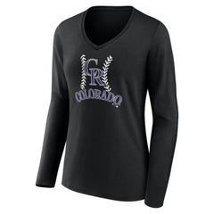 MLB Colorado Rockies Women's Personalized Name & Number Fastball Long Sleeve V-Neck T-Shirt