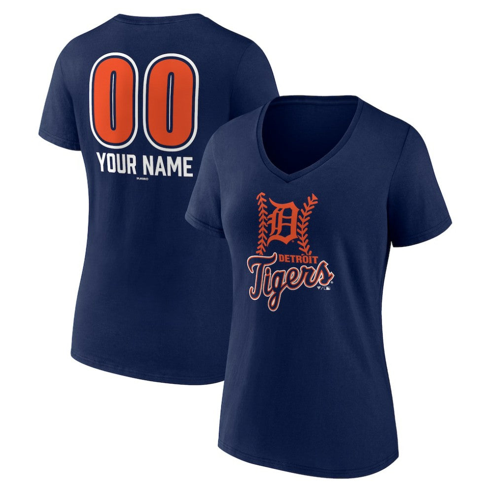 MLB Detroit Tigers Women's Personalized Name & Number Fastball V-Neck T-Shirt