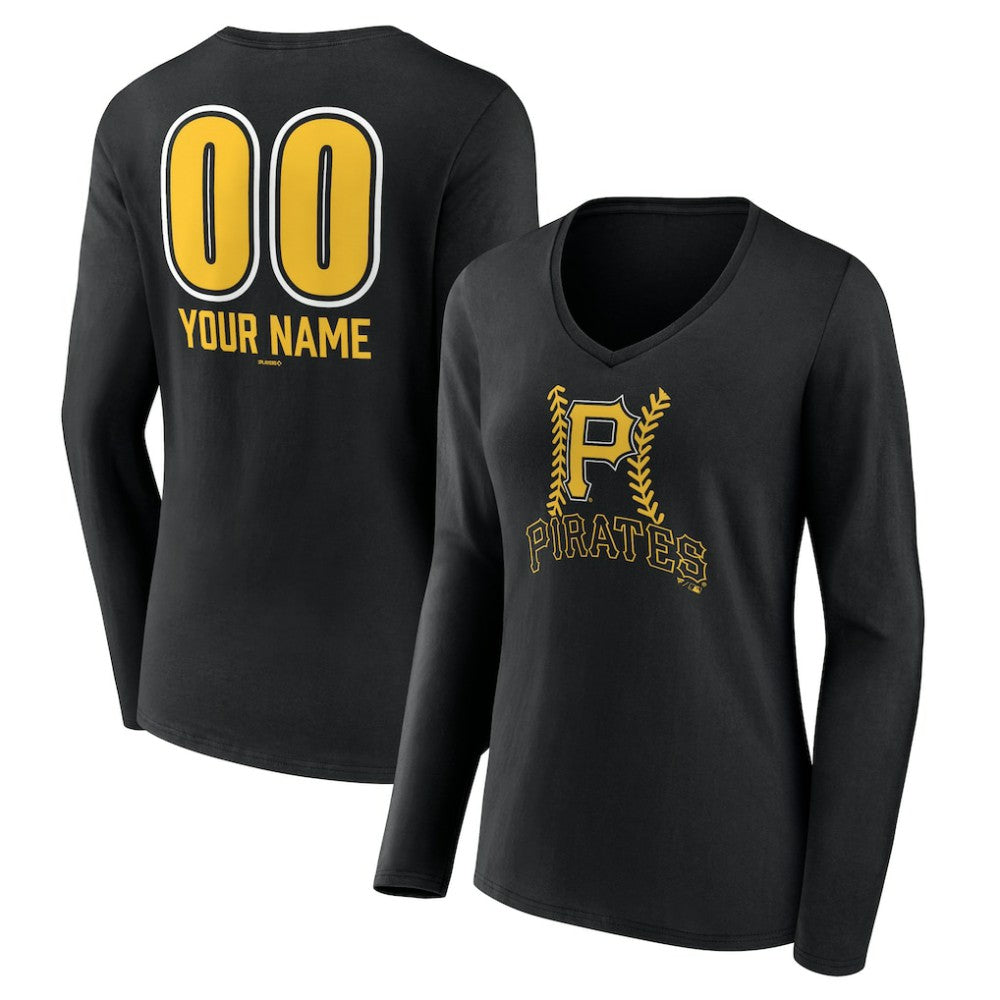 MLB Pittsburgh Pirates Women's Personalized Name & Number Fastball Long Sleeve V-Neck T-Shirt