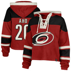 NHL Red Sebastian Aho Carolina Hurricanes '47 Women's Superior Lacer Cropped Pullover Hoodie