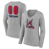 MLB Atlanta Braves Women's Personalized Name & Number Fastball Long Sleeve V-Neck T-Shirt