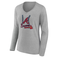 MLB Atlanta Braves Women's Personalized Name & Number Fastball Long Sleeve V-Neck T-Shirt