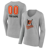 MLB Baltimore Orioles Women's Personalized Name & Number Fastball Long Sleeve V-Neck T-Shirt