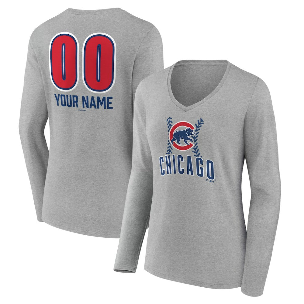MLB Chicago Cubs Women's Personalized Name & Number Fastball Long Sleeve V-Neck T-Shirt