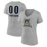 MLB Milwaukee Brewers Women's Personalized Name & Number Fastball V-Neck T-Shirt