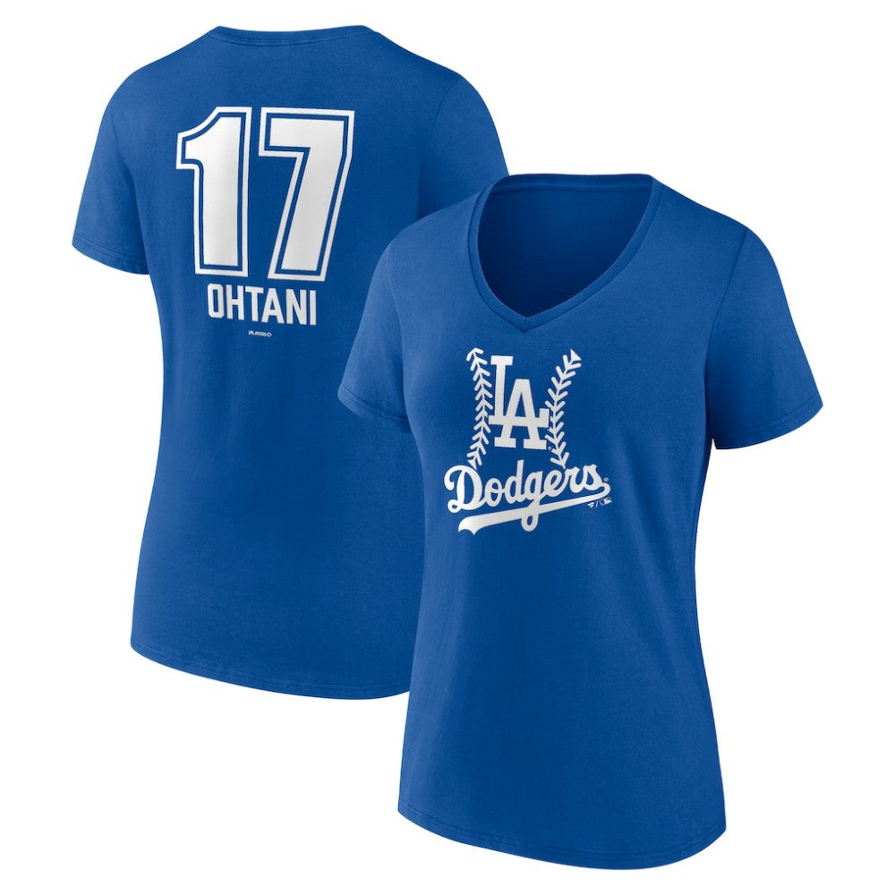 MLB Shohei Ohtani Los Angeles Dodgers Women's Fastball Player Name & Number V-Neck T-Shirt